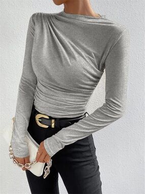 Commense Ruching Long Sleeve Shirt in Light Grey in Medium. New with tag